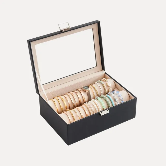 Lolalet Jewelry Box Armband Box Schwarz 2 Rollen mit Glasdeckel