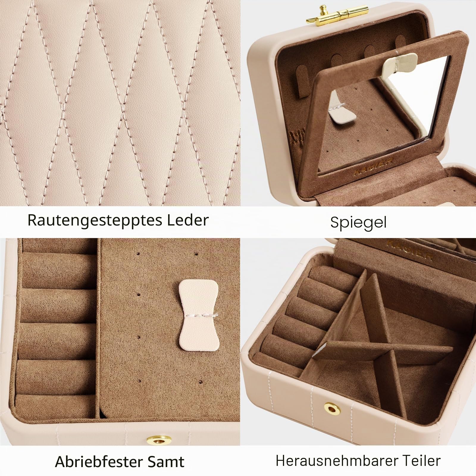 KAMIER Mini Schmuckkästchen Reise Schmuckbox mit Spiegel Geschenk