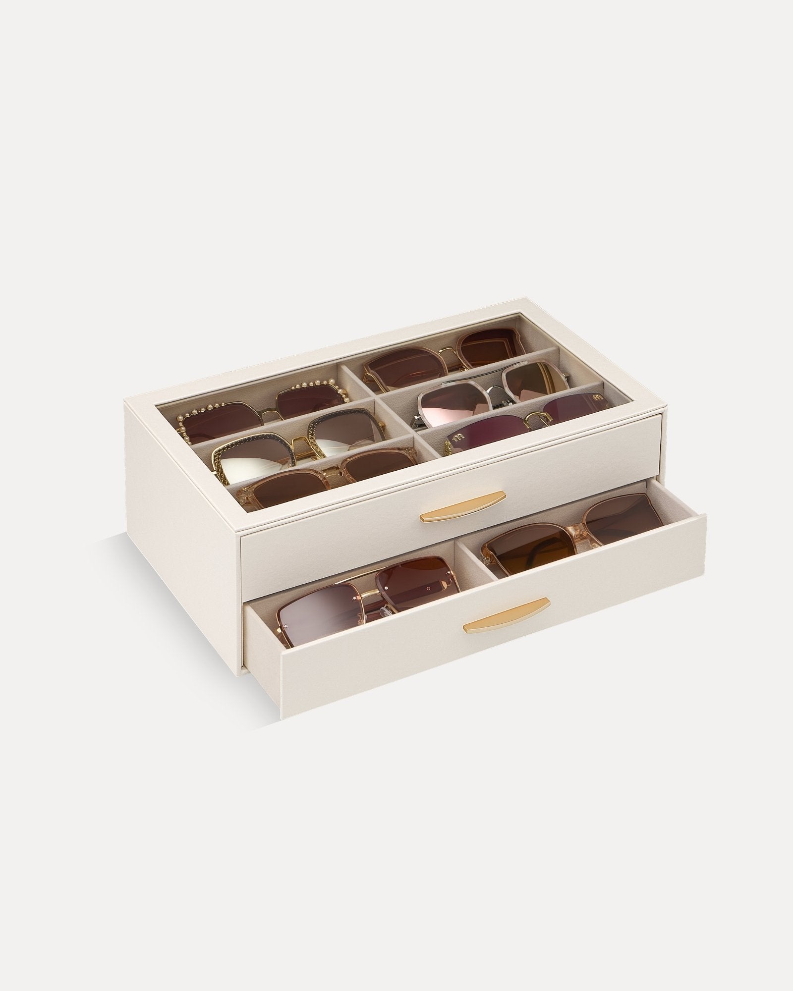 Lolalet Sunglass Box Brillenbox Weiß 12 Fächer mit Schublade
