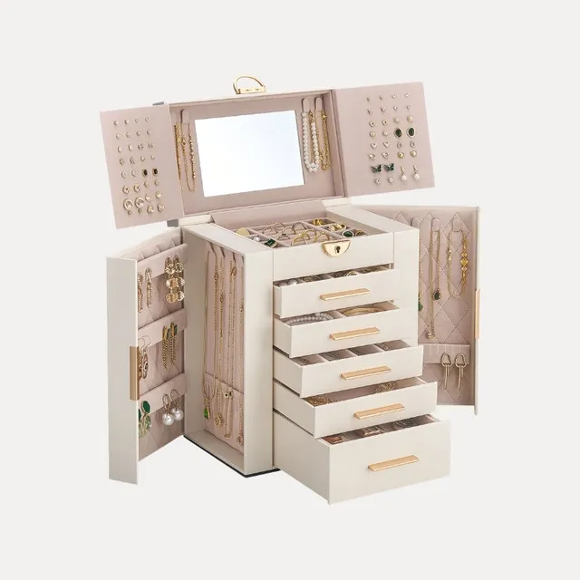 Lolalet Jewelry Box Schmuckkasten beige 6 Lagen mit Spiegel