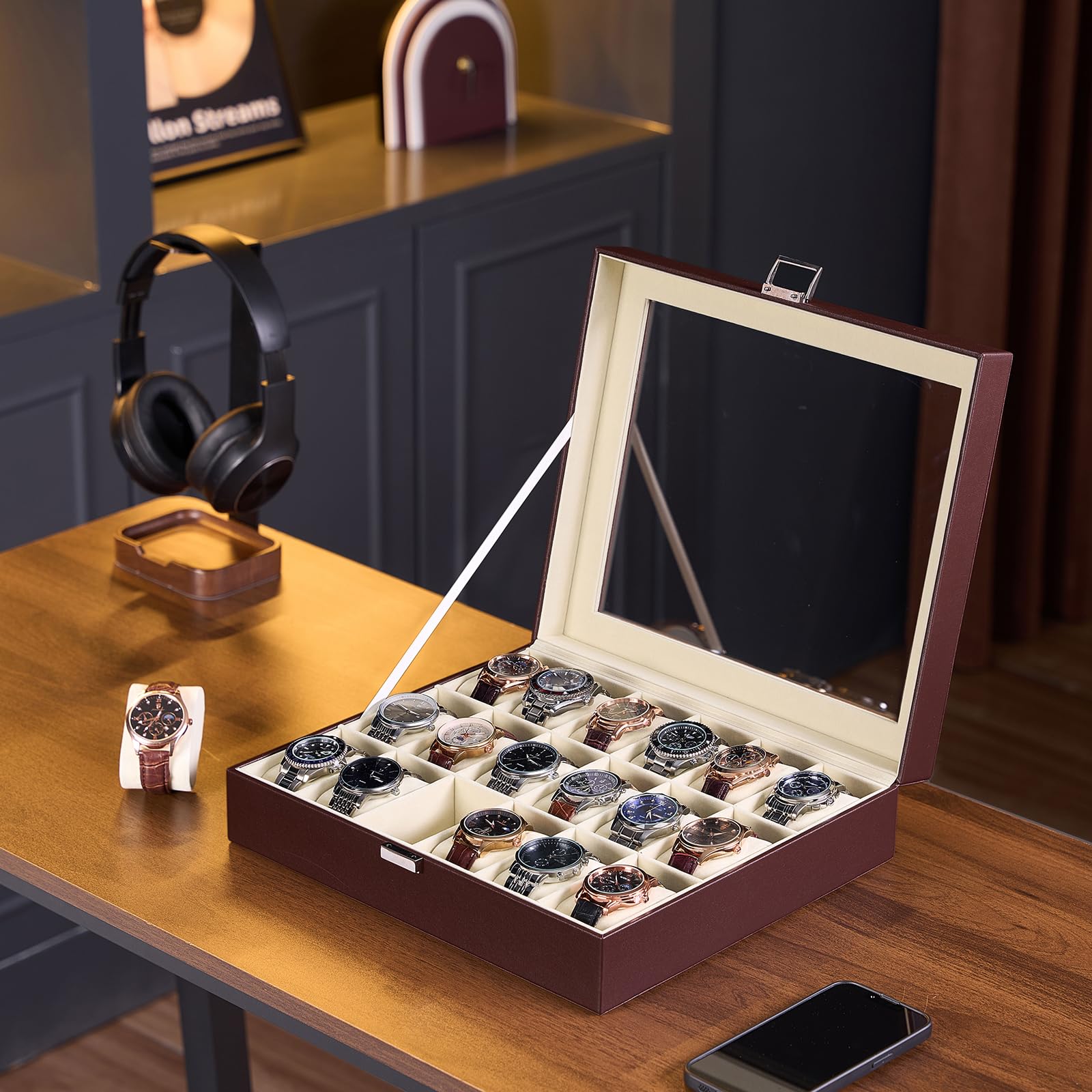 Lolalet Watch Box Uhrenbox Braun 12 Fächer Glas