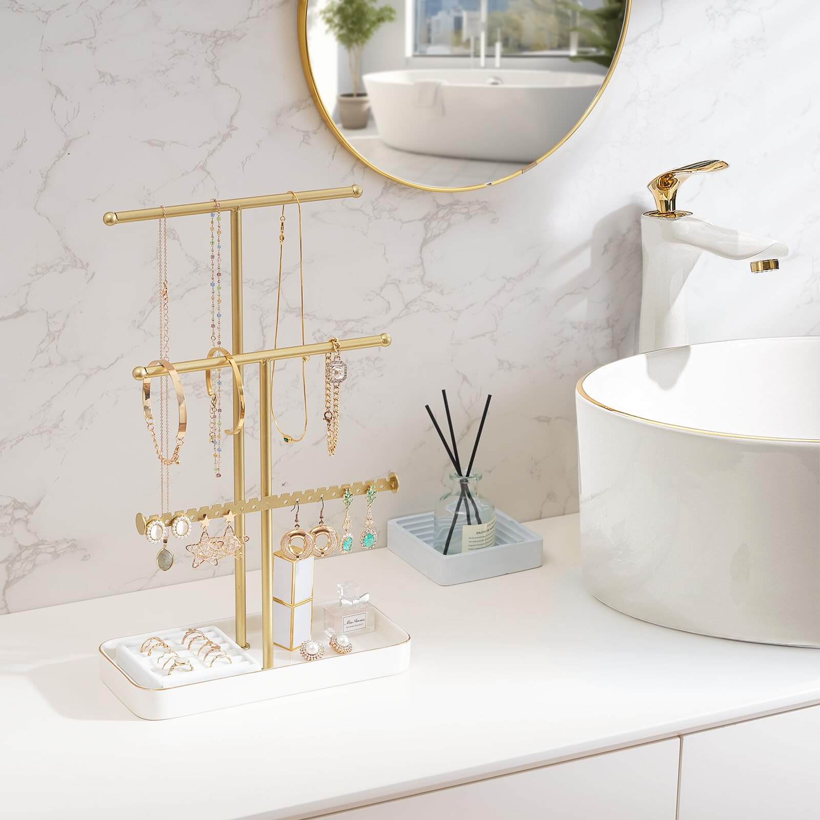 Lolalet Jewelry Stand Kettenständer Gold Samt Ringschale