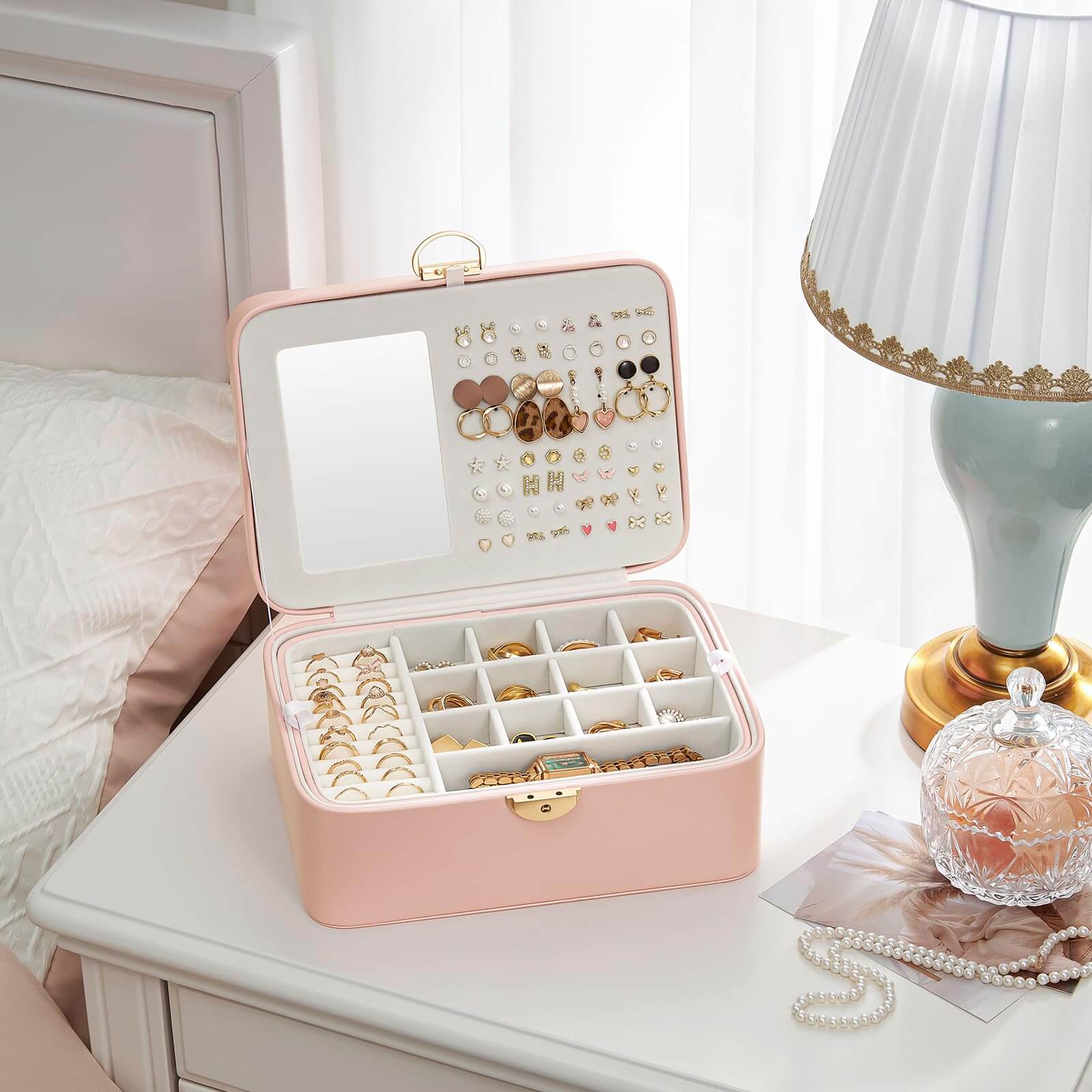 Lolalet Jewelry Box Schmuckkasten Weiß 2-lagig Spiegel