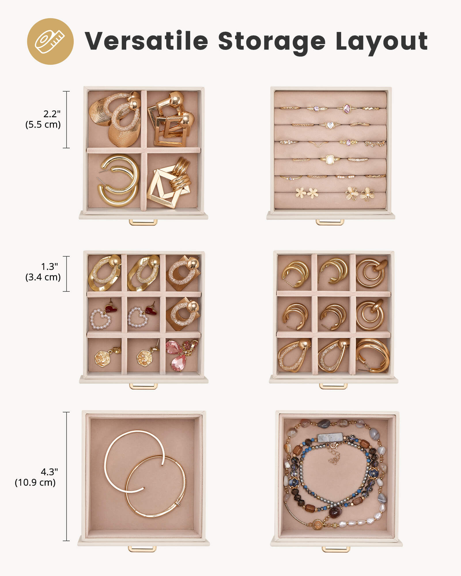 Lolalet Jewelry Box Schmuckkasten Large Beige Kettenhalter Samt