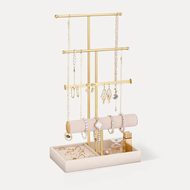 Lolalet Jewelry Stand Schmuckständer Schwarz 4 Ebenen Samt
