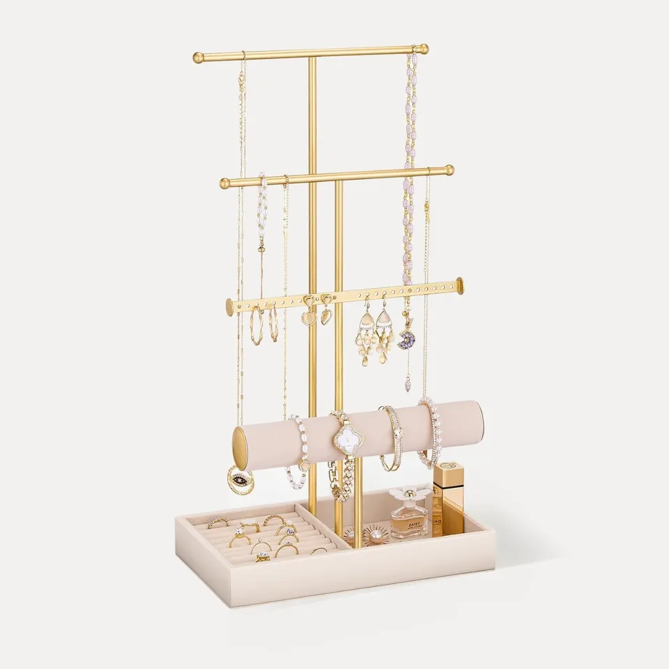 Lolalet Jewelry Stand Schmuckständer Schwarz 4 Ebenen Samt