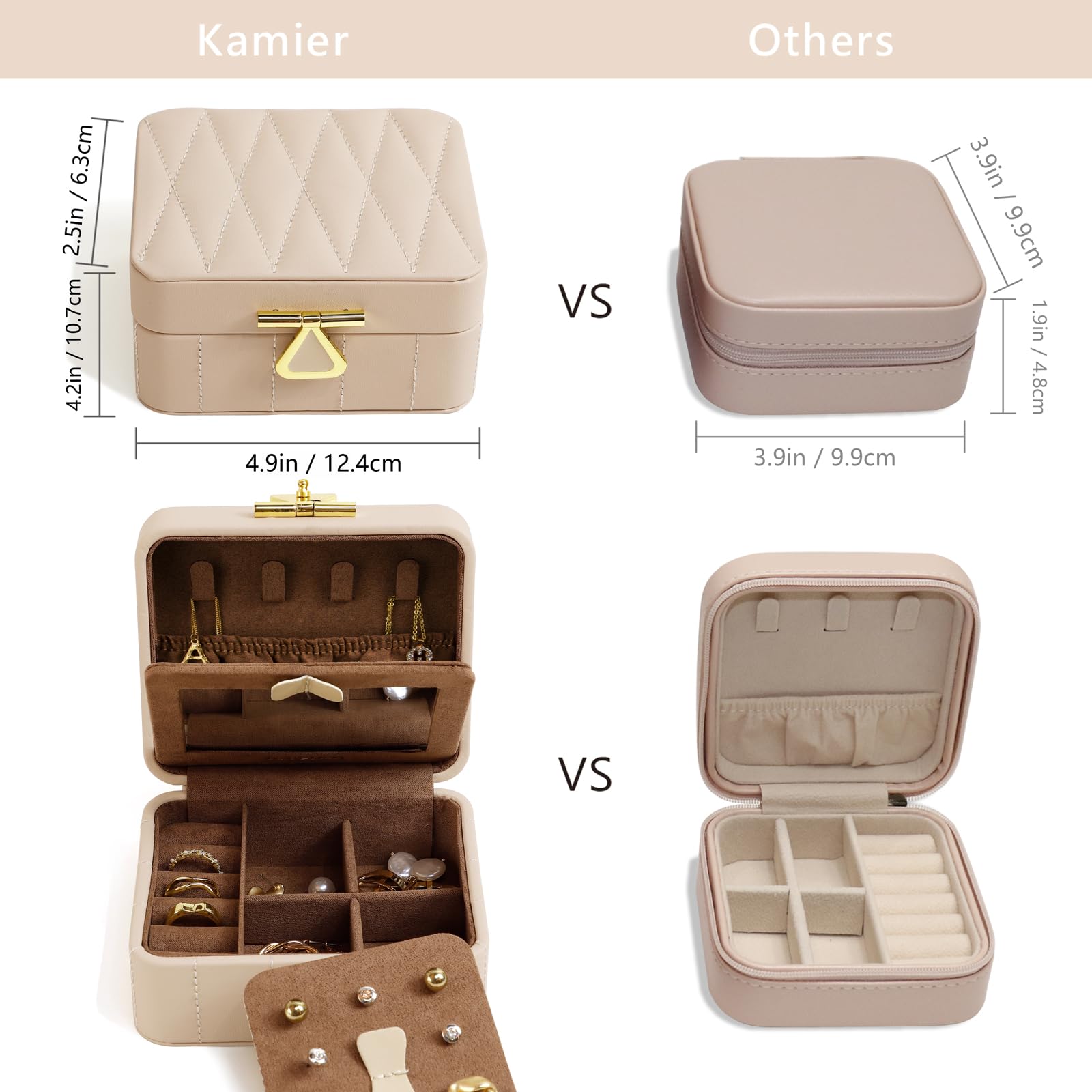 KAMIER Mini Schmuckkästchen Reise Schmuckbox mit Spiegel Geschenk