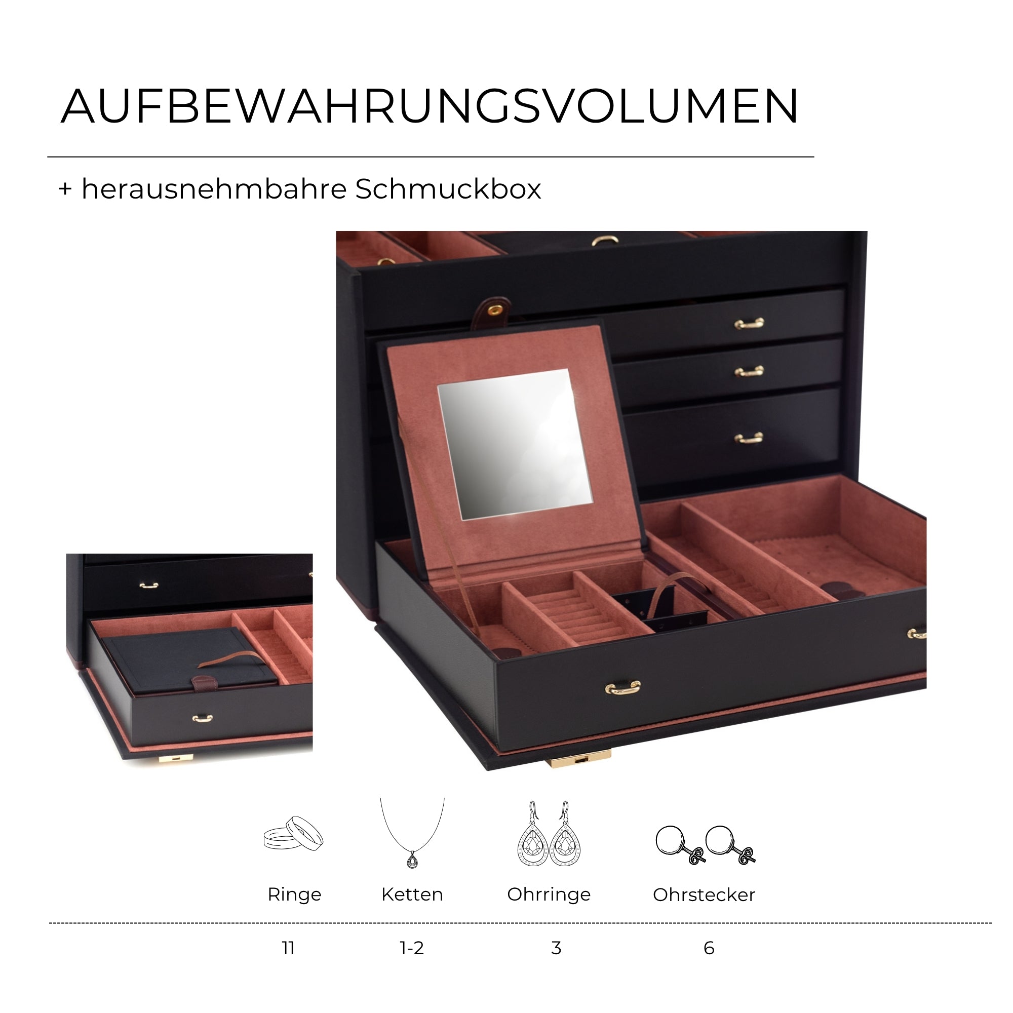Friedrich 23 Copenhagen XXL Schmuckkasten Mikrofaser Schwarz