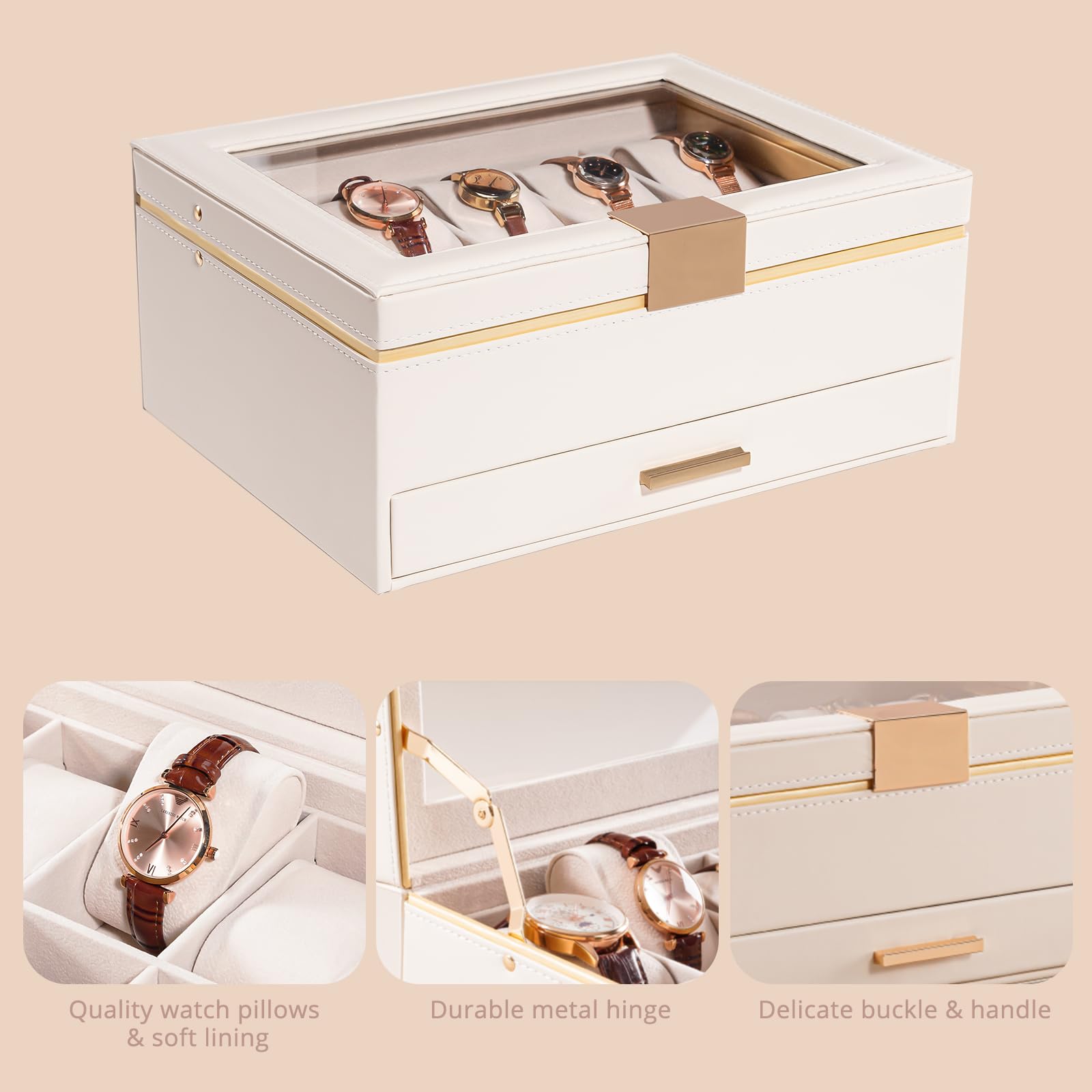 Lolalet Watch Box Uhrenbox Schwarz 10 Fächer mit Schublade