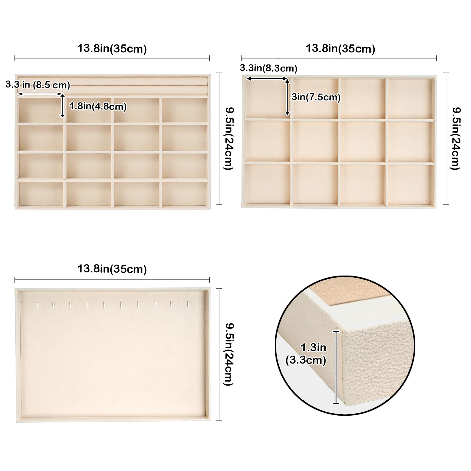 Lolalet Jewelry Tray Schmucktablett 3er-Set beige Samt