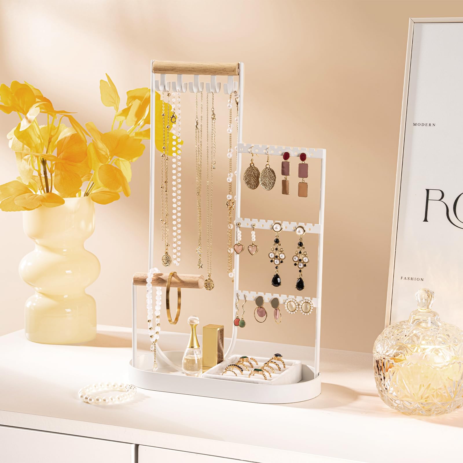 Lolalet Jewelry Stand Schmuckständer Weiß Samt Ringkissen