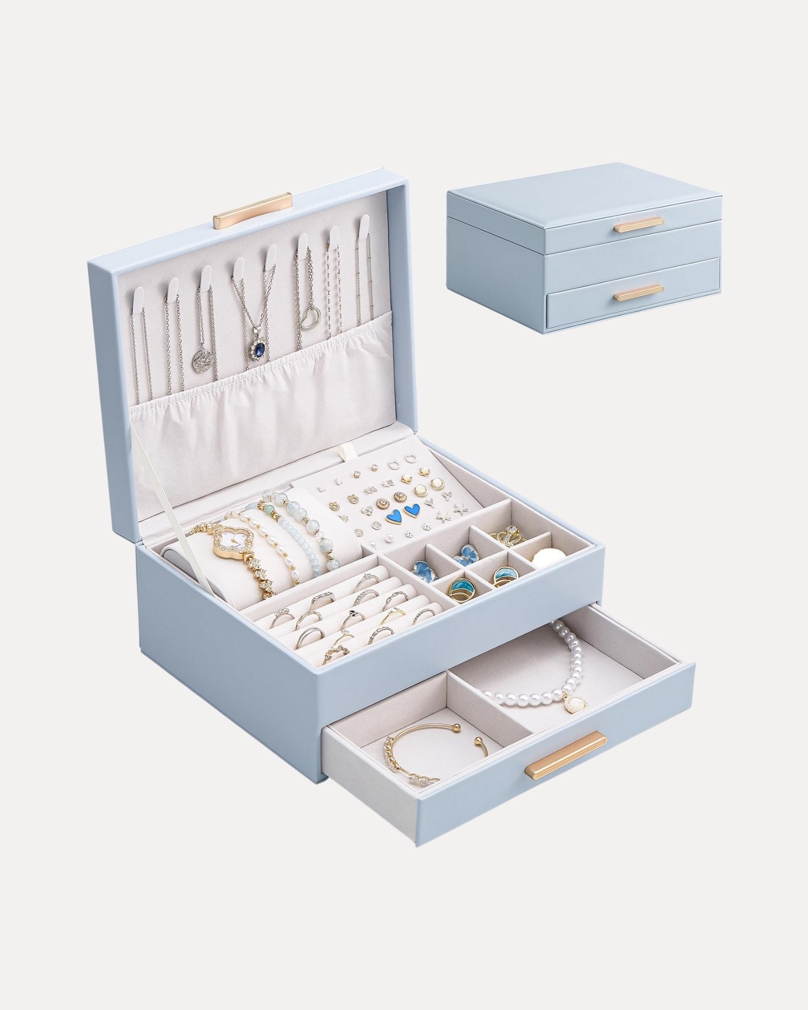 Lolalet Jewelry Box Schmuckkasten Weiß 2-lagig Samt