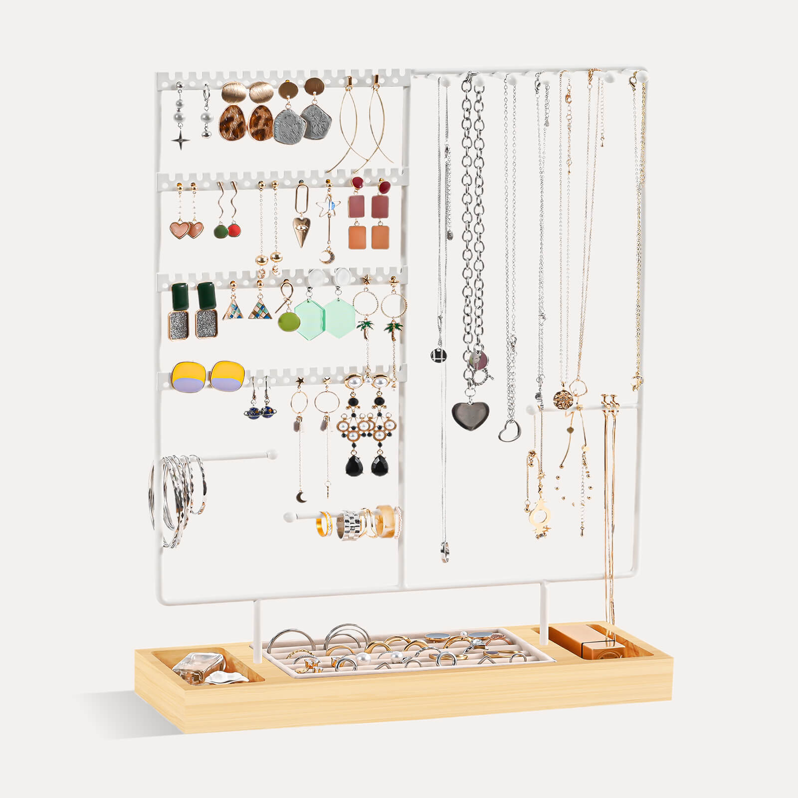 Lolalet Jewelry Stand Ohrringbaum Weiß Holz 144 Löcher