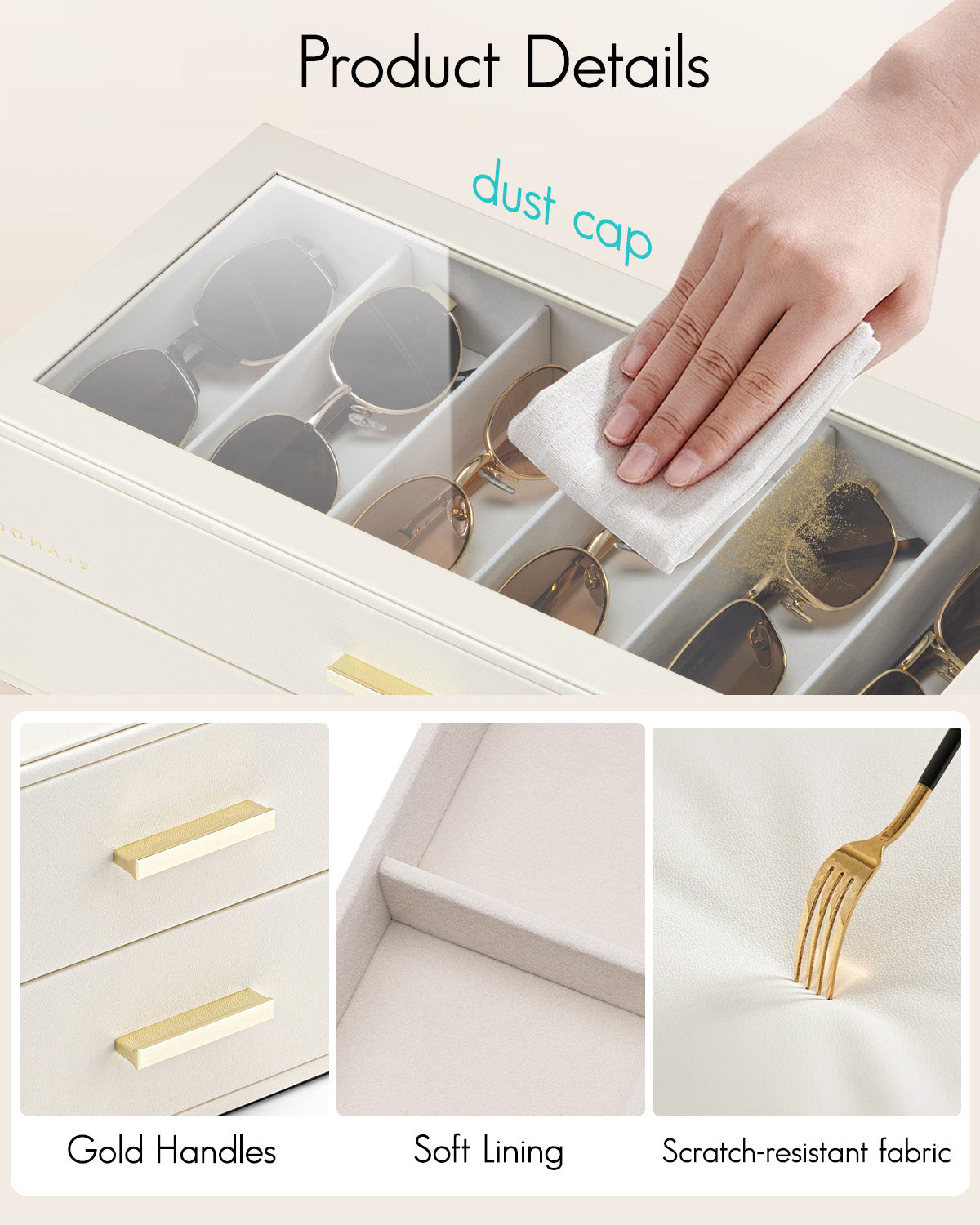 VLANDO Everyday Keepsake Brillenbox 3-stöckig 18 Fächer Cremeweiß