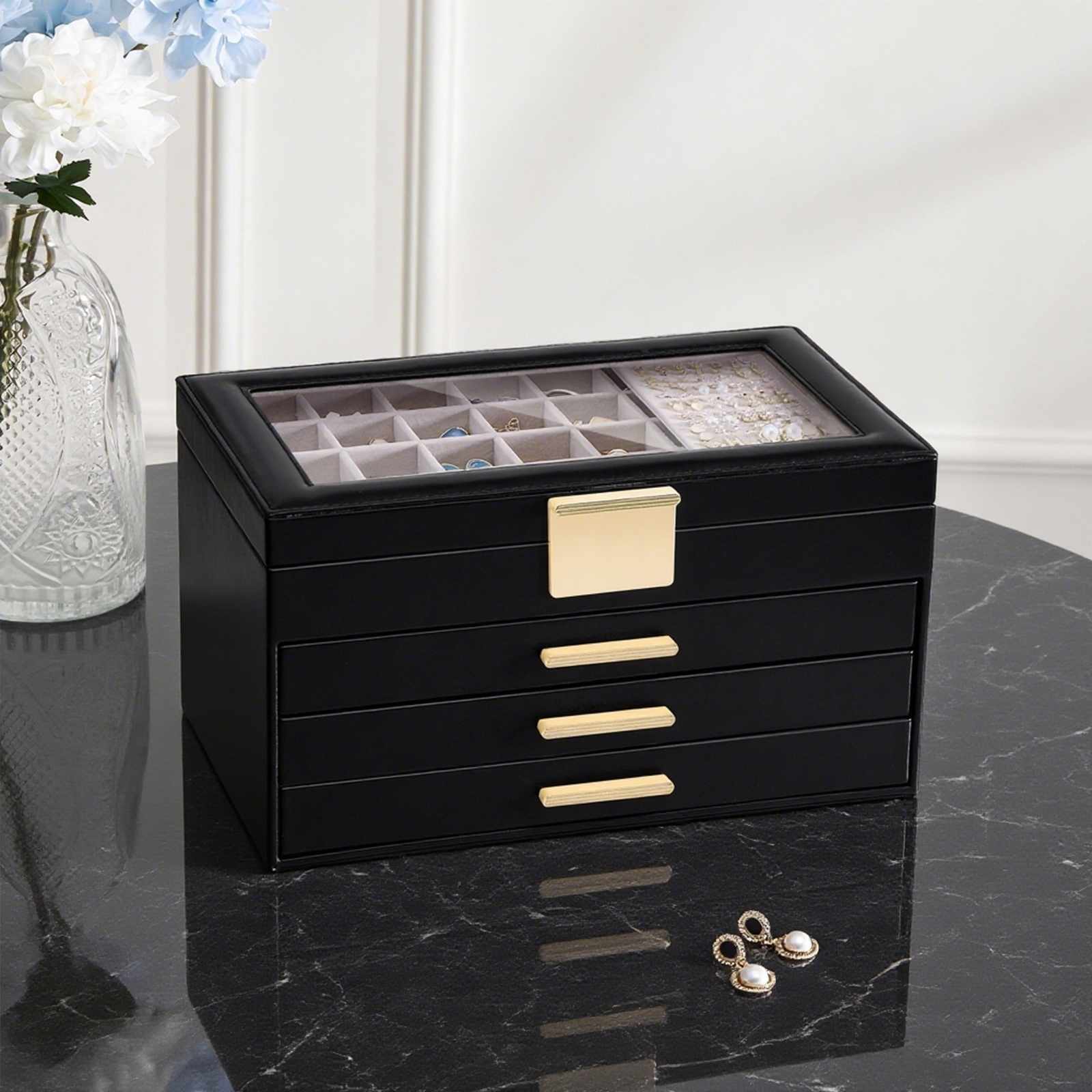 Lolalet Jewelry Box Schmuckkasten Weiß 2-lagig Schublade