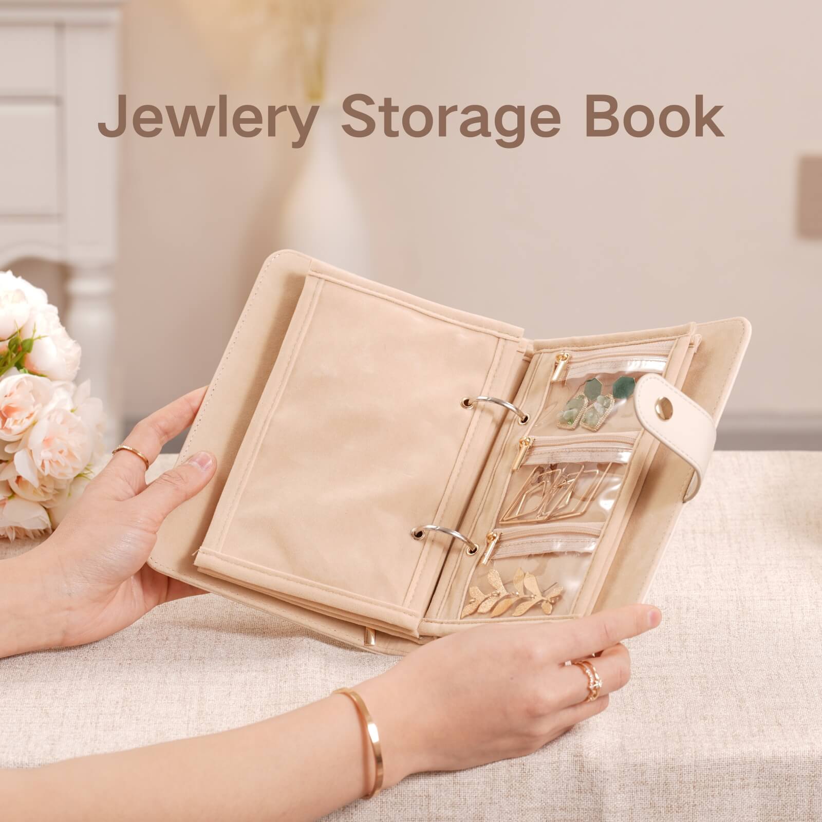 Lolalet Jewelry Box Reise-Schmuckbuch Beige Large mit Spiegel