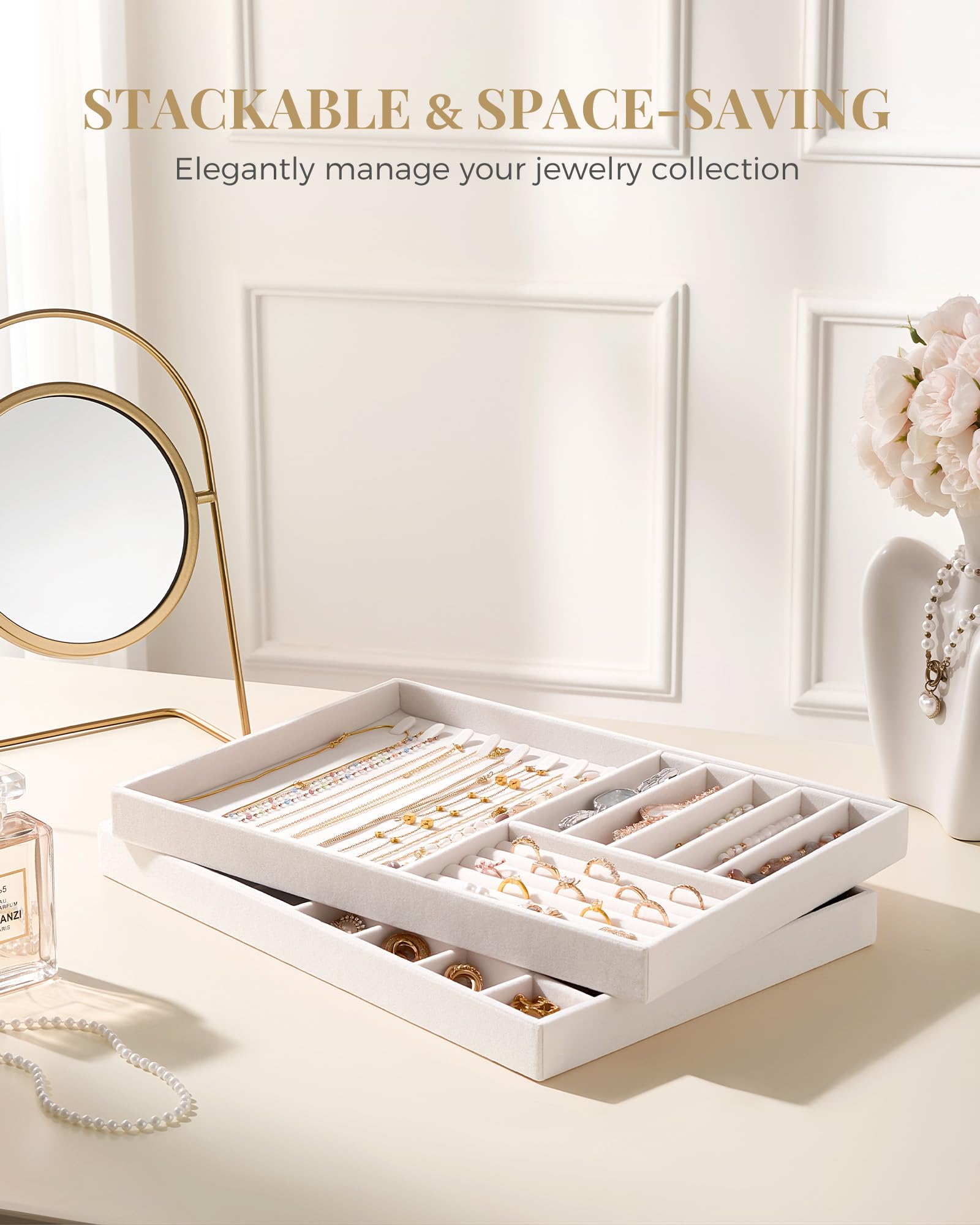 Lolalet Jewelry Tray Schmucktablett Beige 4er Set Samt