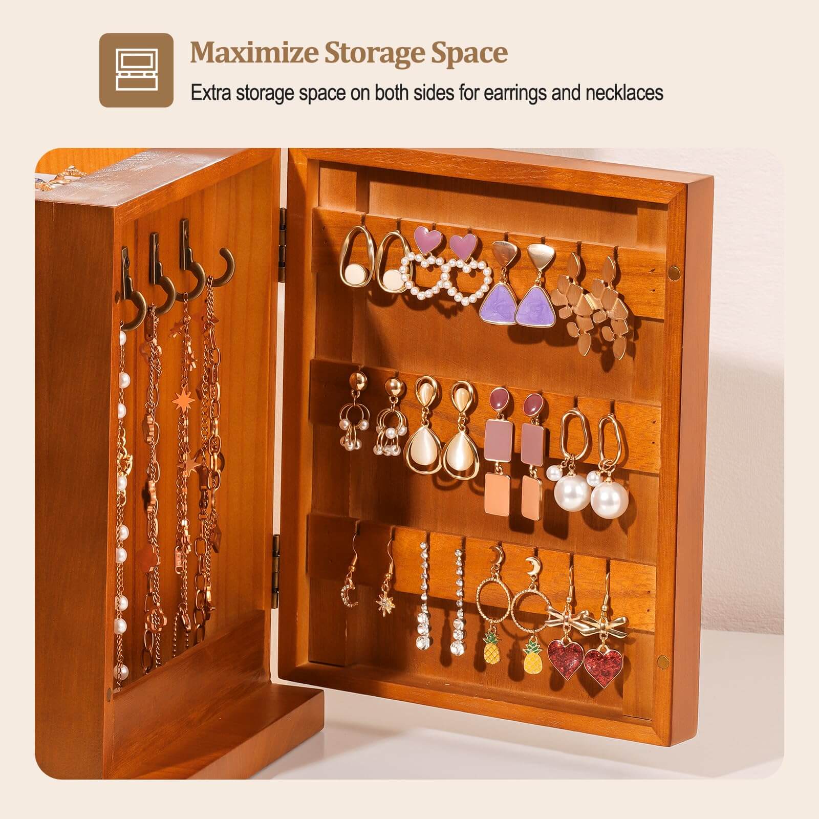 Lolalet Jewelry Box Holz Schmuckkästchen Spiegel Braun Groß