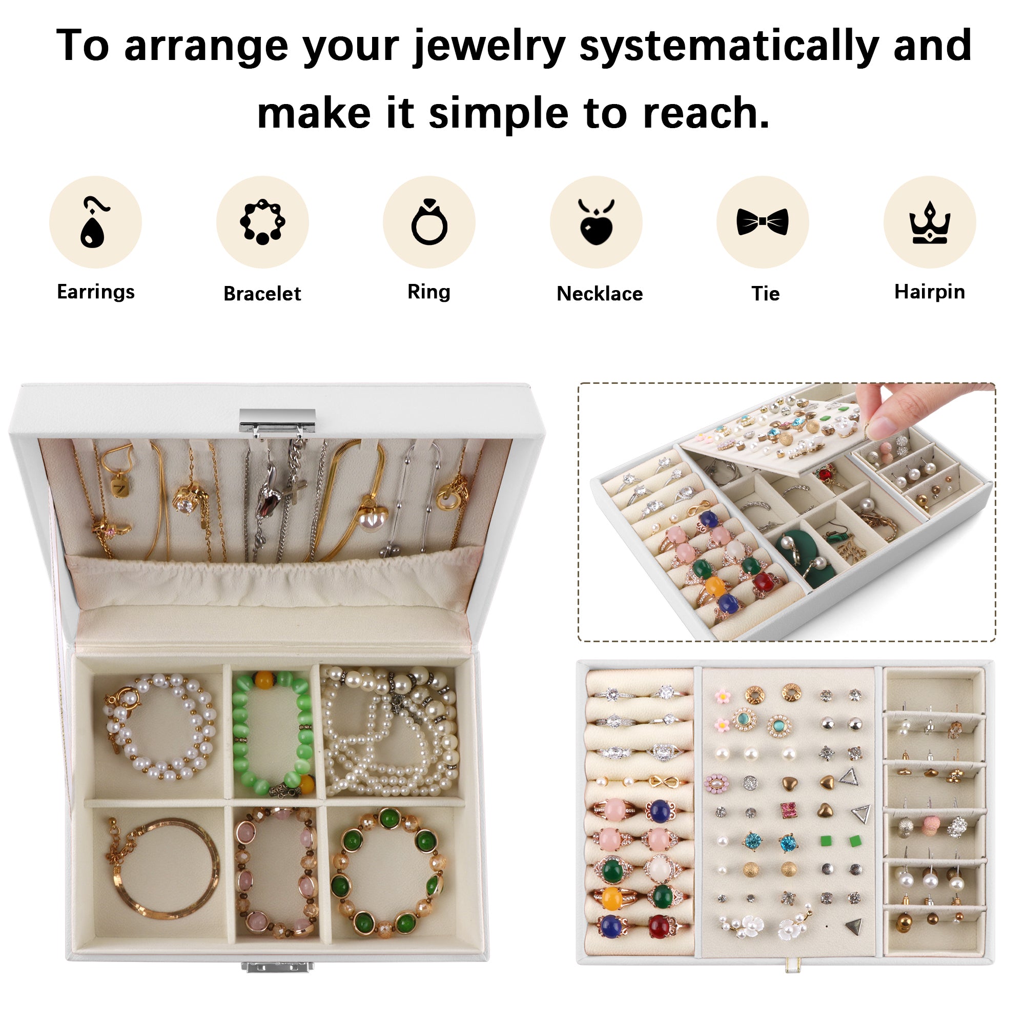 Homeanda Jewelry Box Schmuckkästchen Weiß 2-lagig Schloss