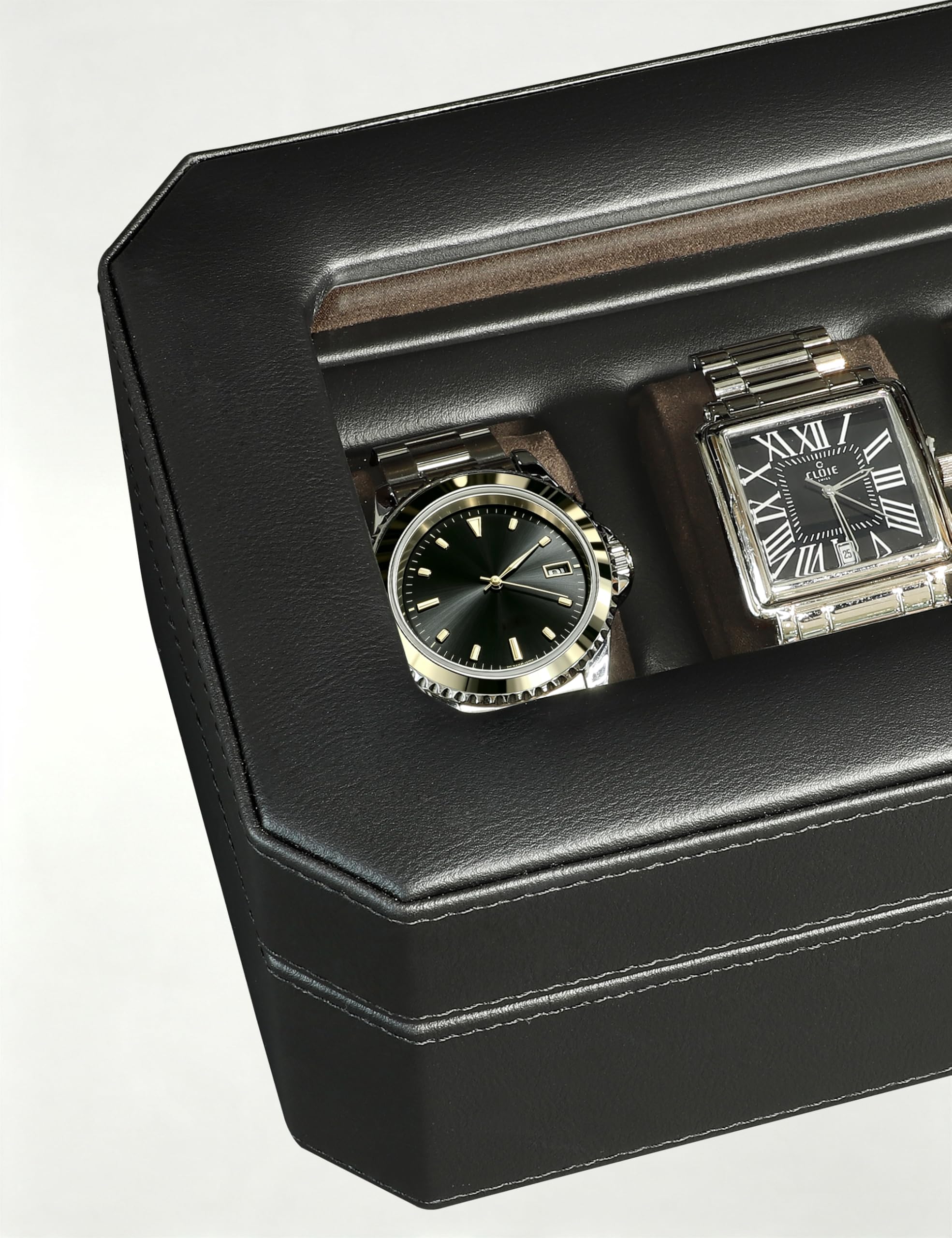 KAMIER Watch Boxes Uhrenbox 5 Fächer Schwarz PU-Leder Schloss