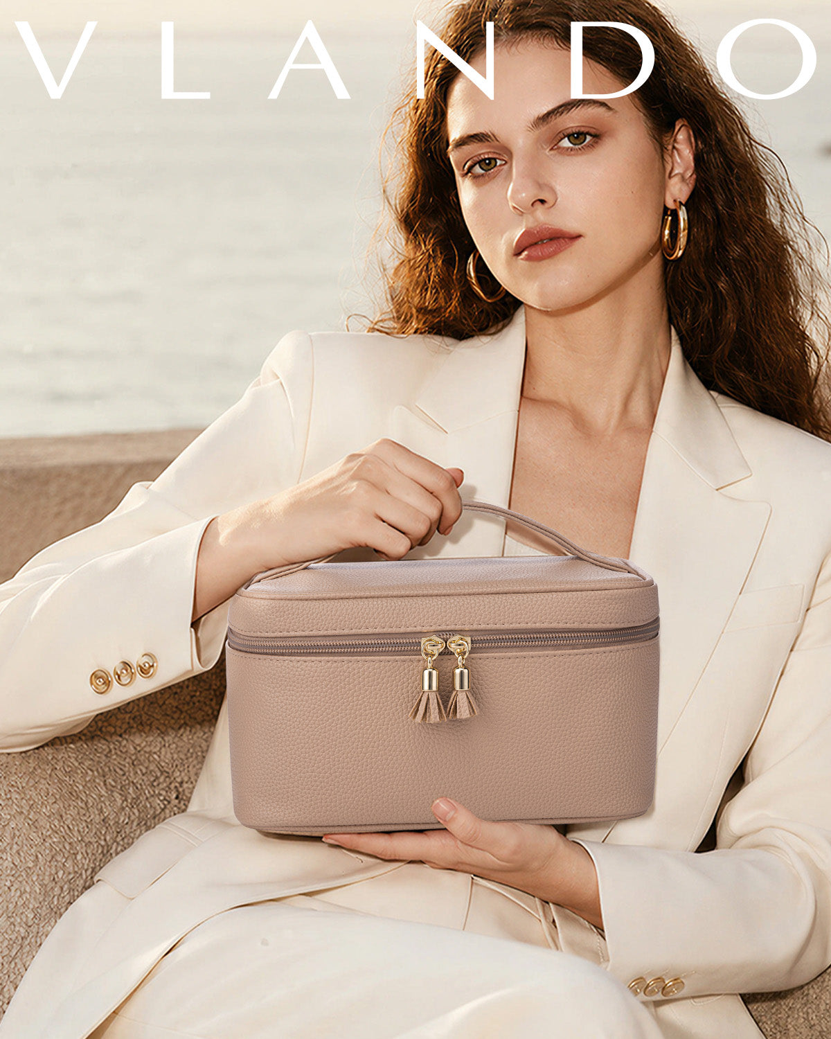 VLANDO Travel Ritual Naifu Make-up-Tasche Beige groß
